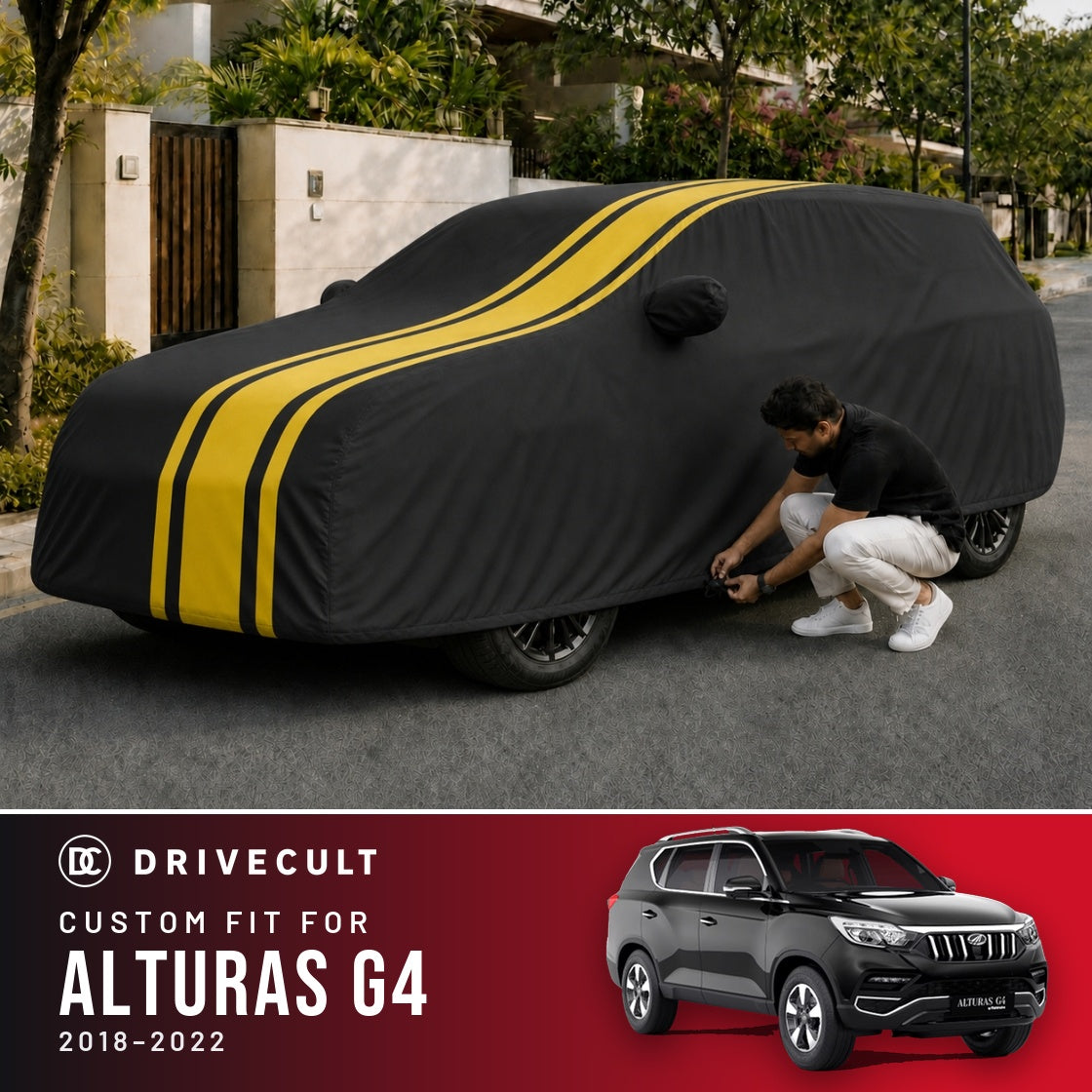Mahindra Alturas G4 2018-2022 DriveCult Blaze custom-fit waterproof car body cover