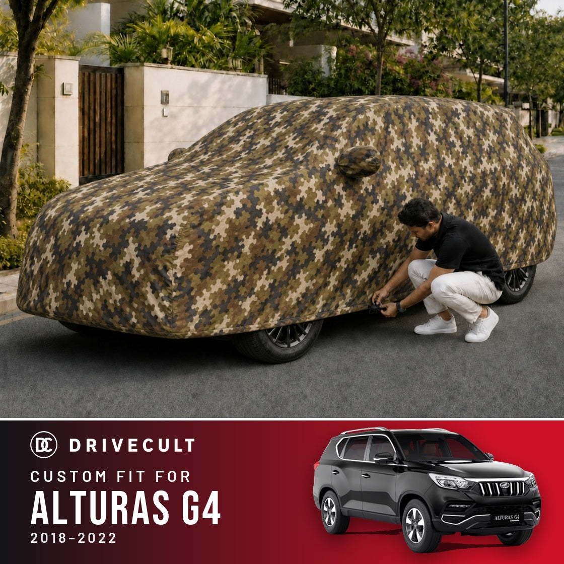 Mahindra Alturas G4 2018-2022 DriveCult Phantom custom-fit waterproof car body cover