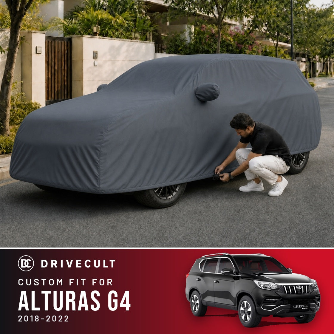 Mahindra Alturas G4 2018-2022 DriveCult Titan custom-fit waterproof car body cover