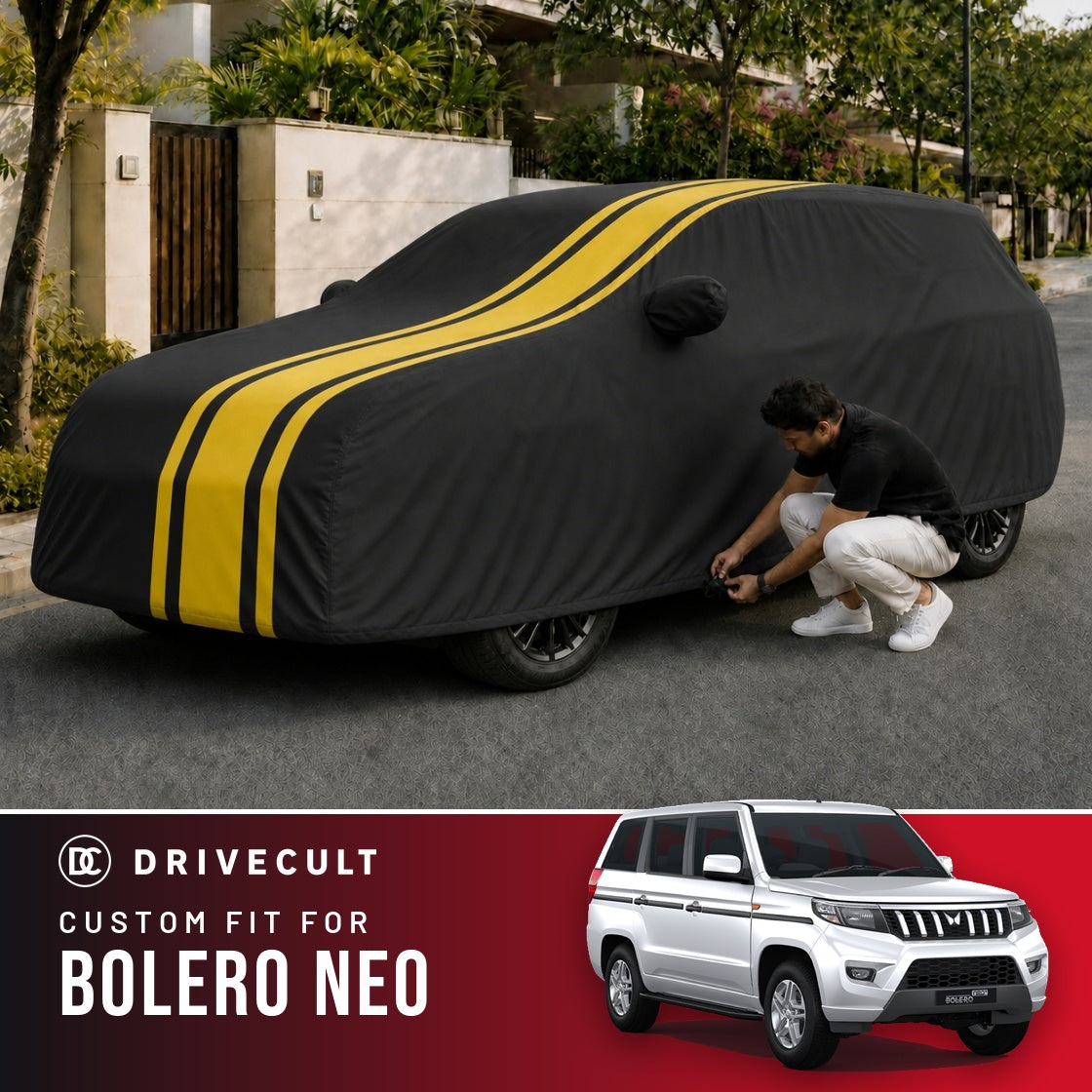 Mahindra Bolero Neo DriveCult Blaze custom-fit waterproof car body cover