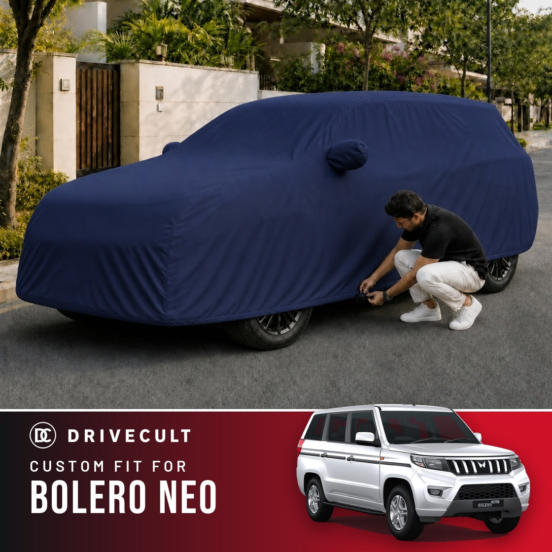 Mahindra Bolero Neo DriveCult Storm custom-fit waterproof car body cover