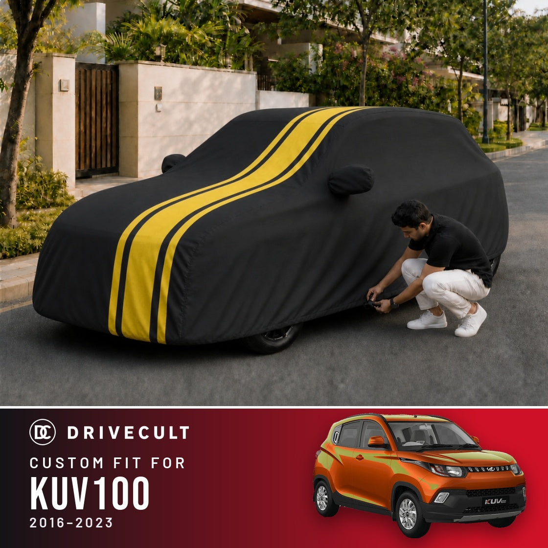 Mahindra KUV100 2016-2023 DriveCult Blaze custom-fit waterproof car body cover