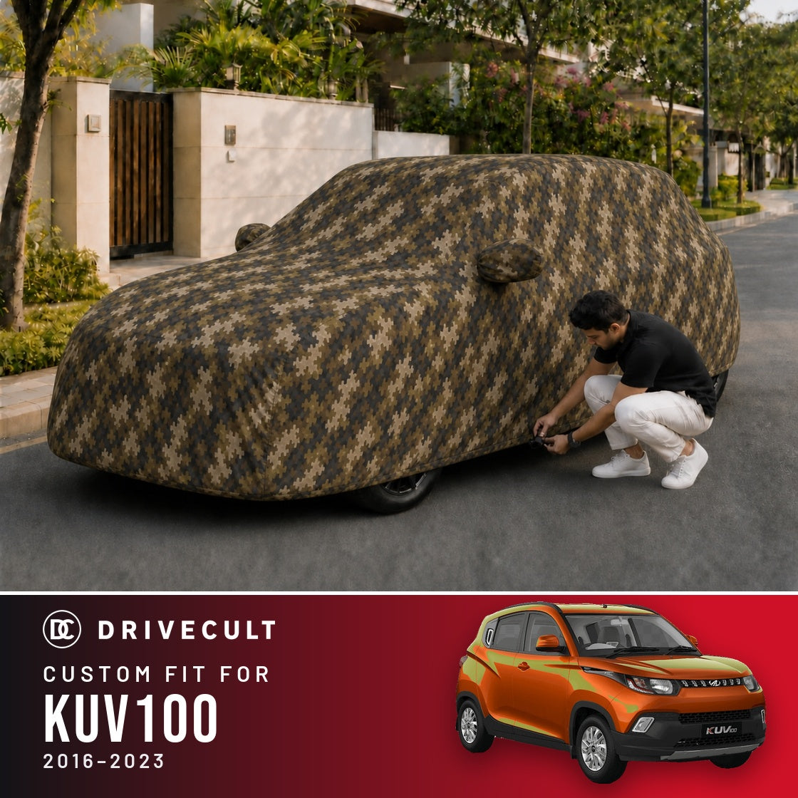 Mahindra KUV100 2016-2023 DriveCult Phantom custom-fit waterproof car body cover