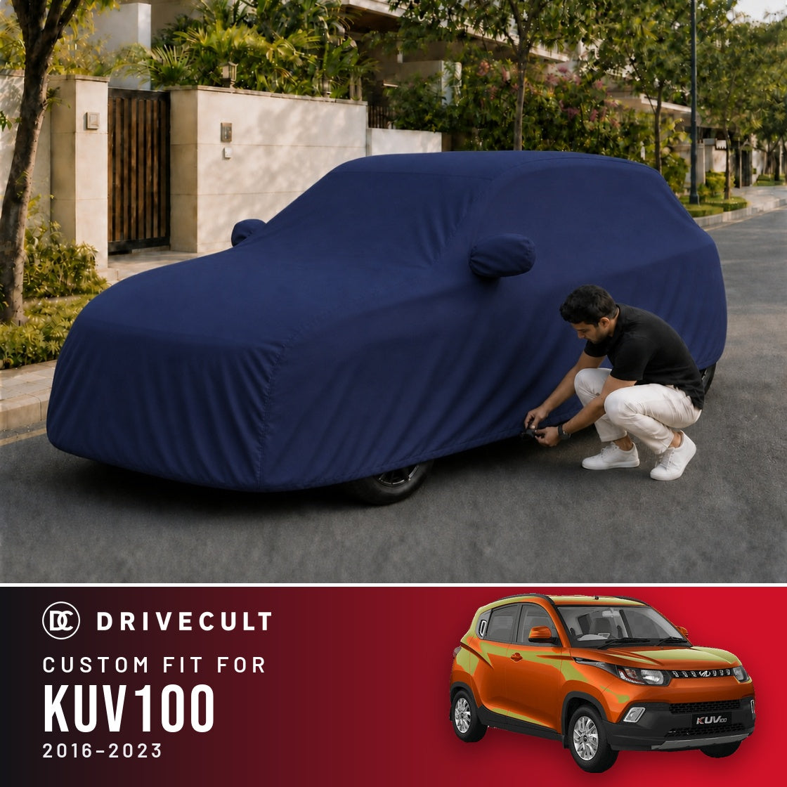 Mahindra KUV100 2016-2023 DriveCult Storm custom-fit waterproof car body cover