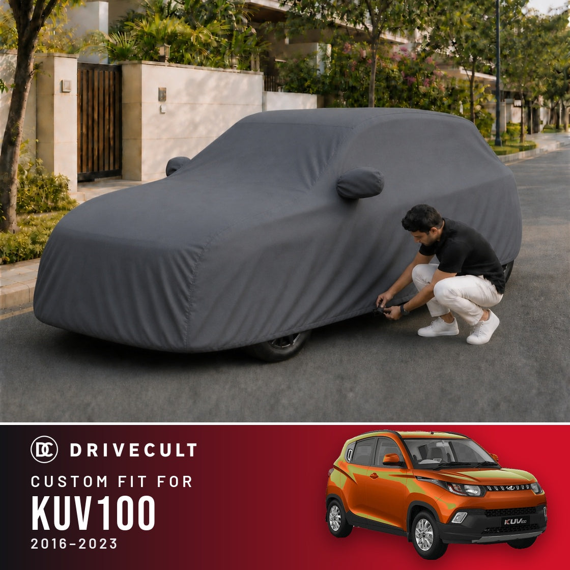 Mahindra KUV100 2016-2023 DriveCult Titan custom-fit waterproof car body cover