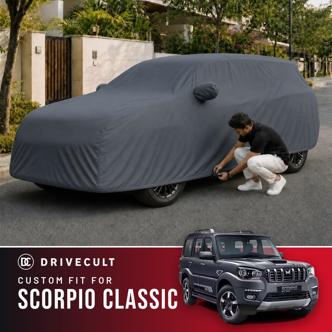 Mahindra Scorpio Classic DriveCult Titan custom-fit waterproof car body cover