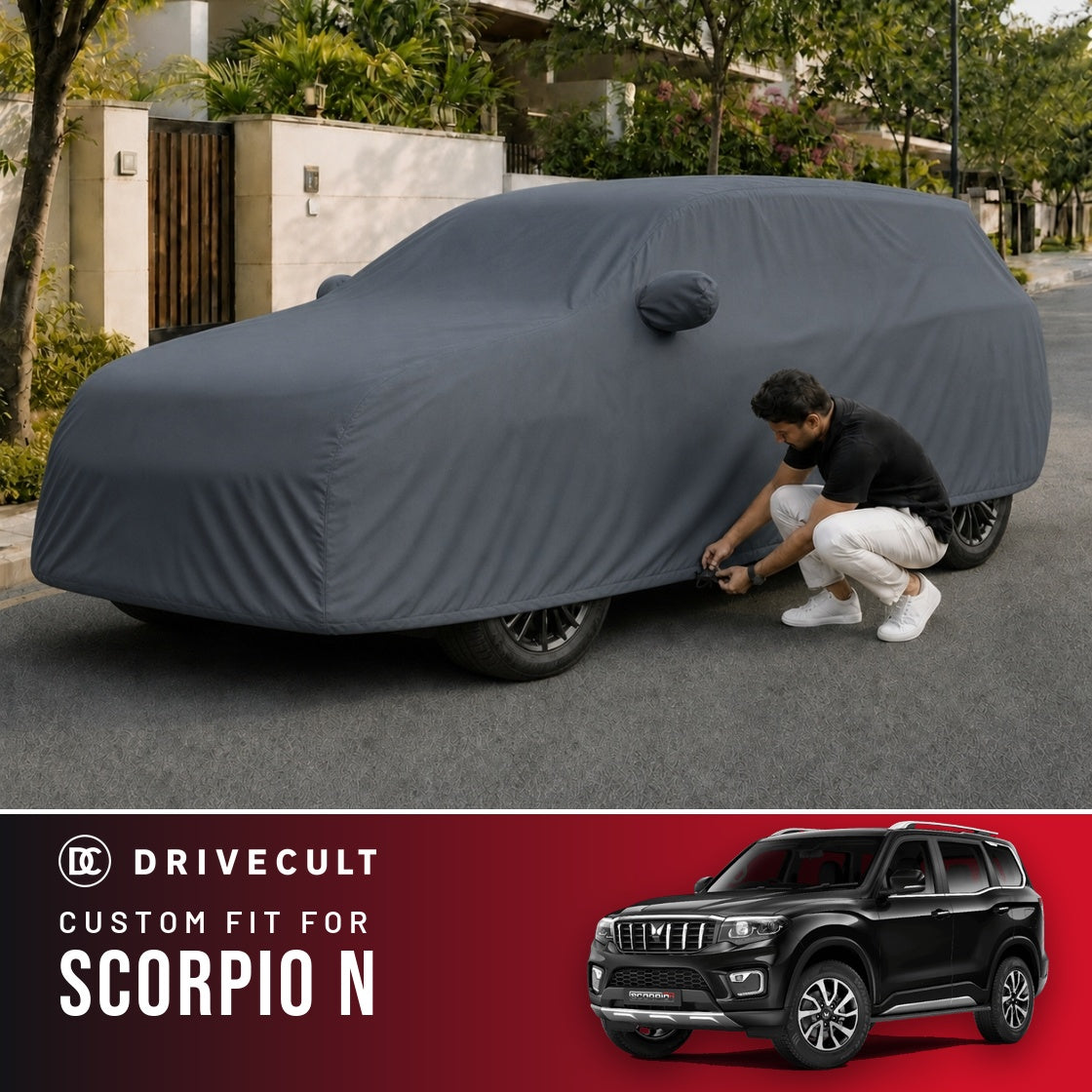 Mahindra Scorpio N DriveCult Titan custom-fit waterproof car body cover