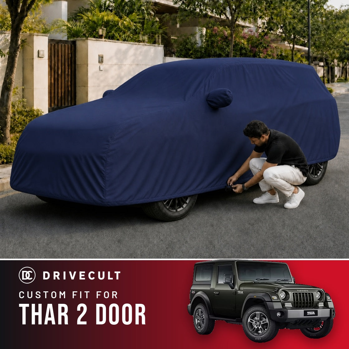 Mahindra Thar 2 Door DriveCult Storm custom-fit waterproof car body cover