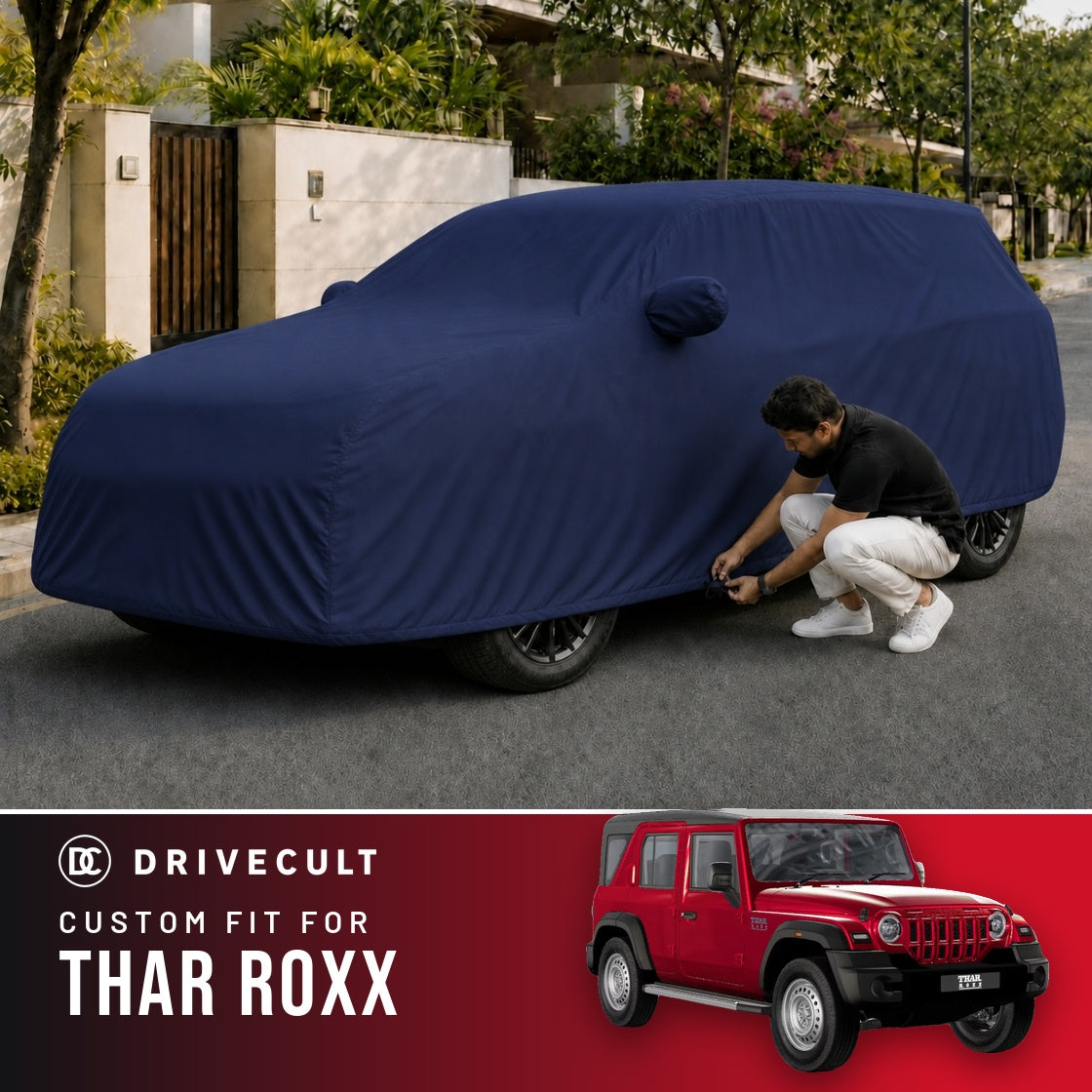 Mahindra Thar Roxx DriveCult Storm custom-fit waterproof car body cover