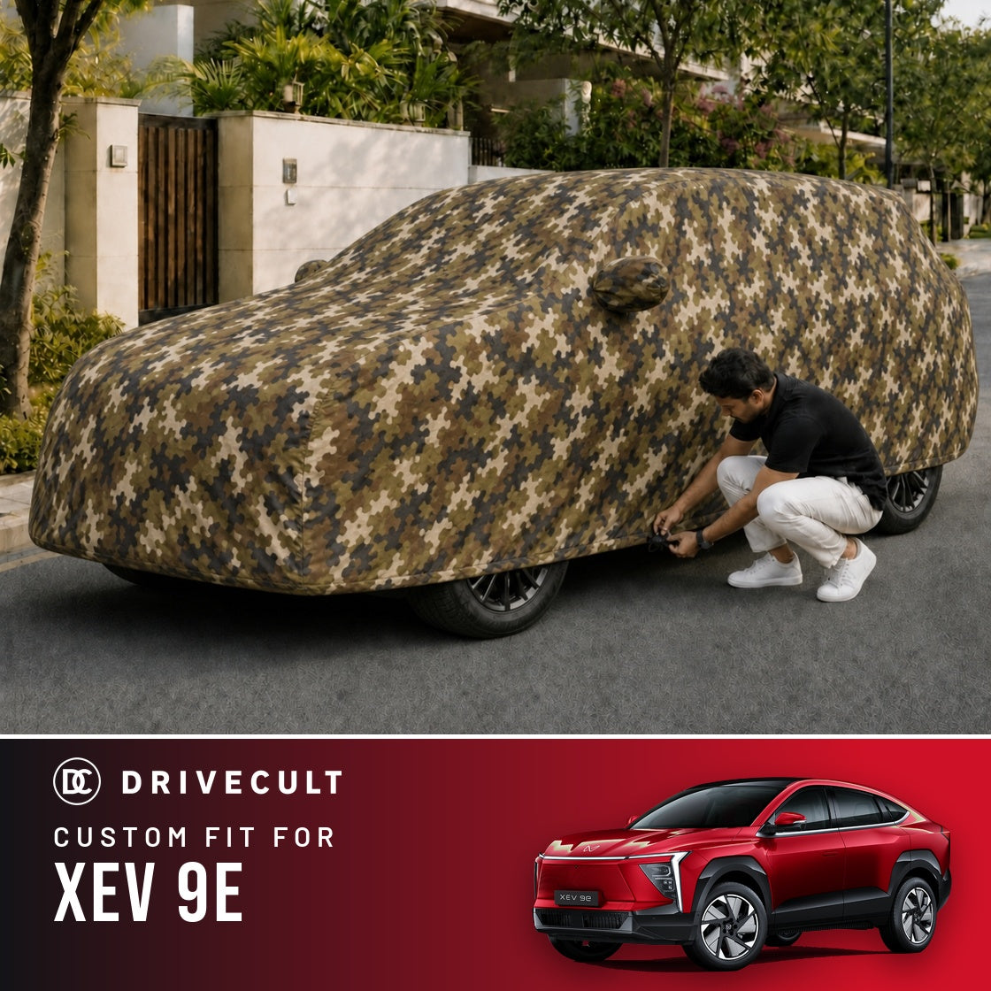 Mahindra XEV 9E DriveCult Phantom custom-fit waterproof car body cover