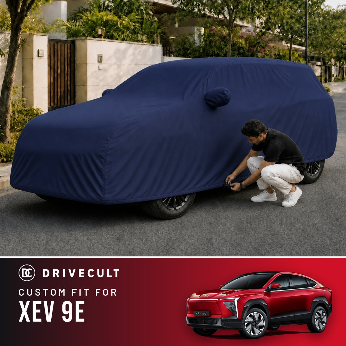 Mahindra XEV 9E DriveCult Storm custom-fit waterproof car body cover