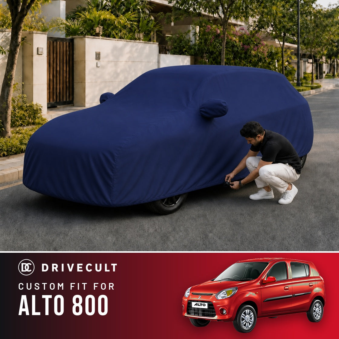 Maruti Suzuki Alto 800 DriveCult Storm custom-fit waterproof car body cover