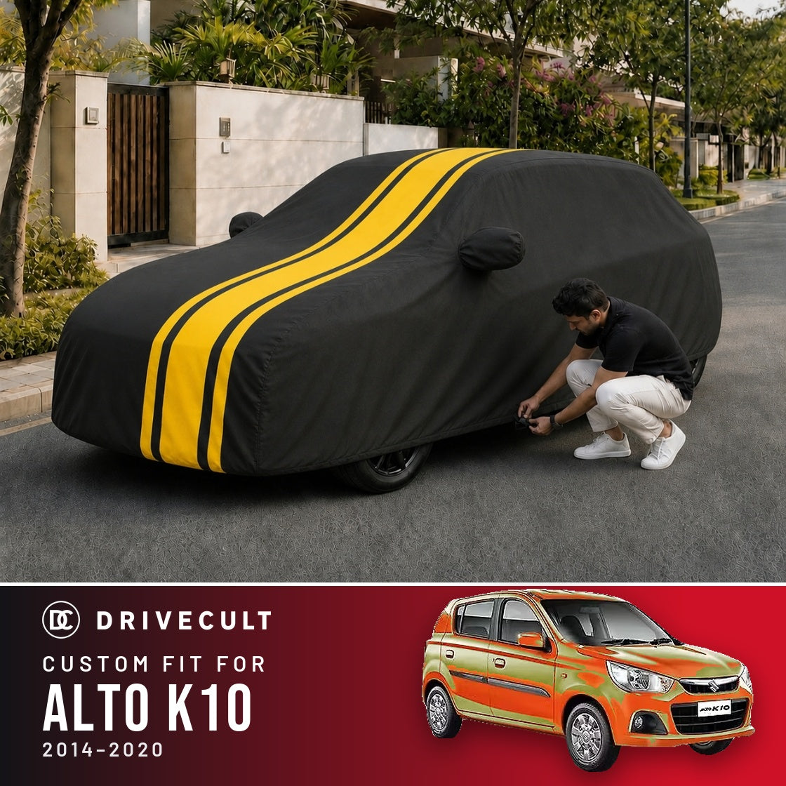 Maruti Suzuki Alto K10 2014-2020 DriveCult Blaze custom-fit waterproof car body cover