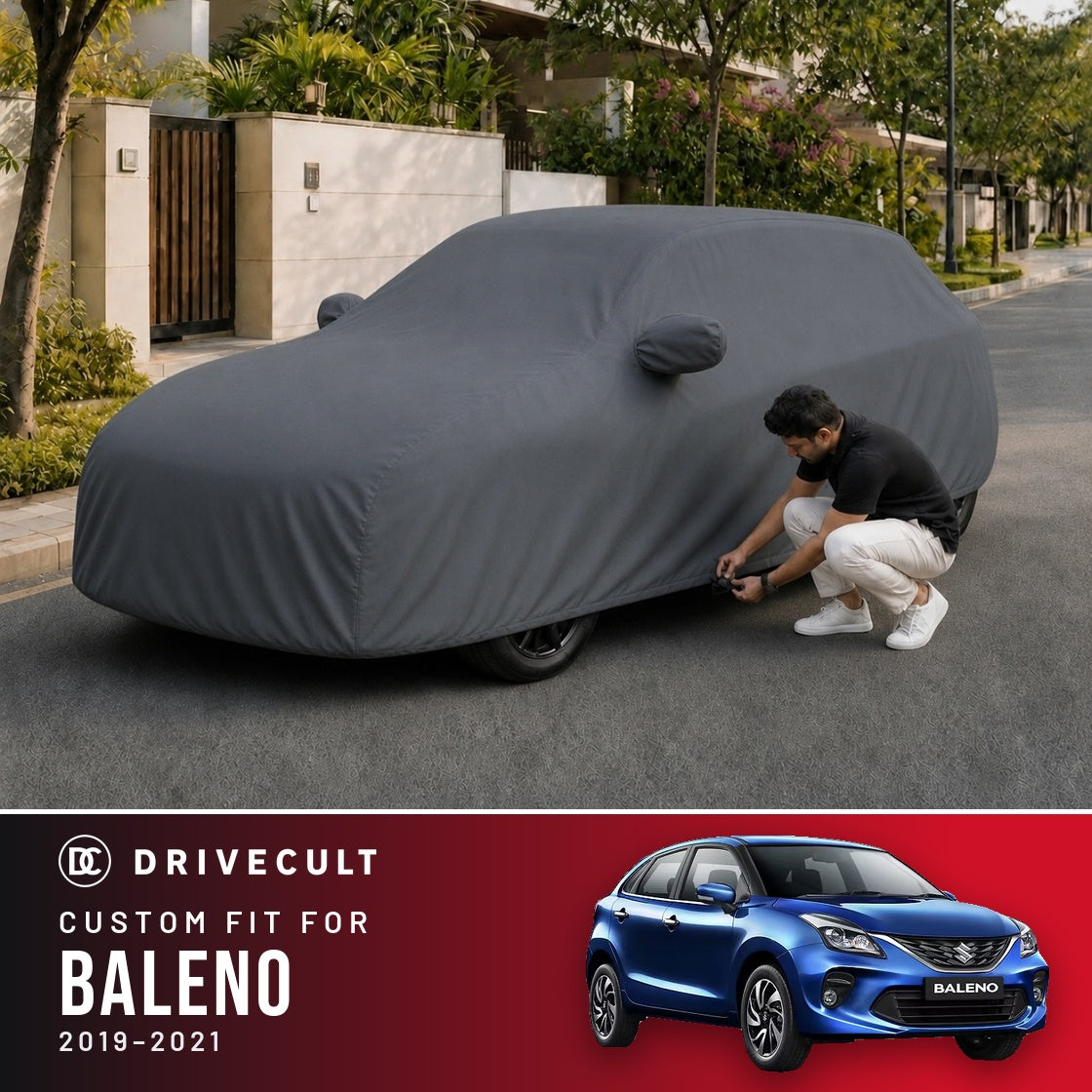 Maruti Suzuki Baleno 2019-2021 DriveCult Titan custom-fit waterproof car body cover