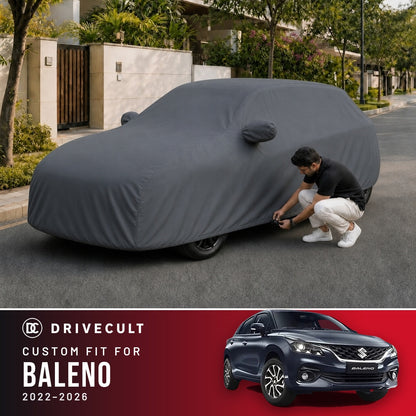 Maruti Suzuki Baleno 2022-2026 DriveCult Titan custom-fit waterproof car body cover