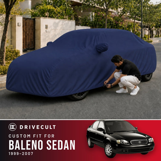 Maruti Suzuki Baleno Sedan 1999-2007 DriveCult Storm custom-fit waterproof car body cover