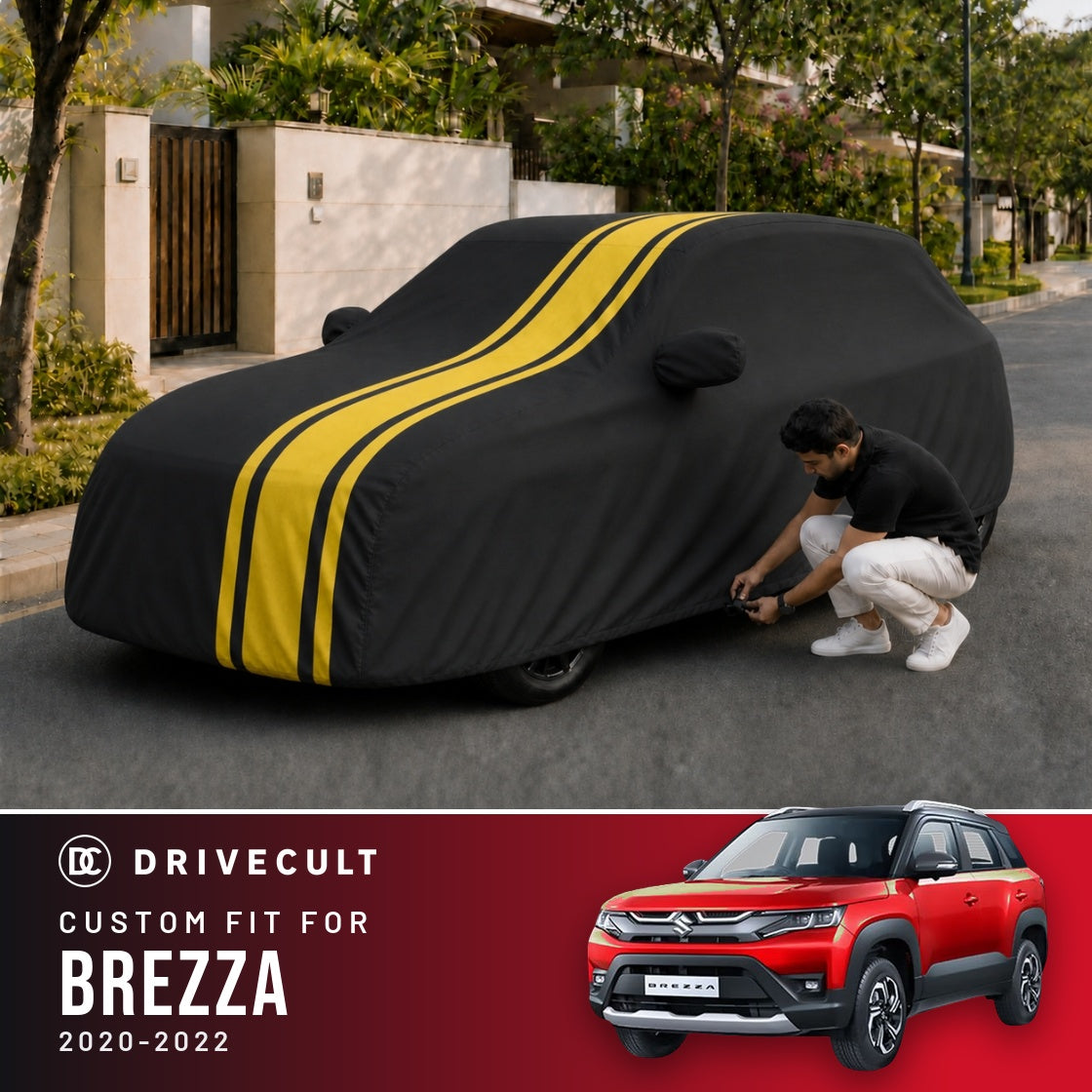 Maruti Suzuki Brezza 2020-2022 DriveCult Blaze custom-fit waterproof car body cover
