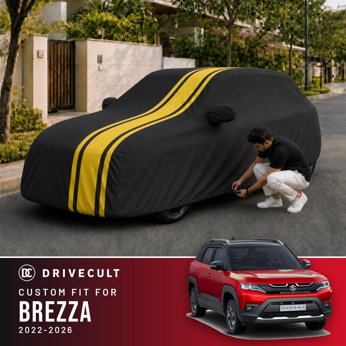 Maruti Suzuki Brezza 2022-2026 DriveCult Blaze custom-fit waterproof car body cover