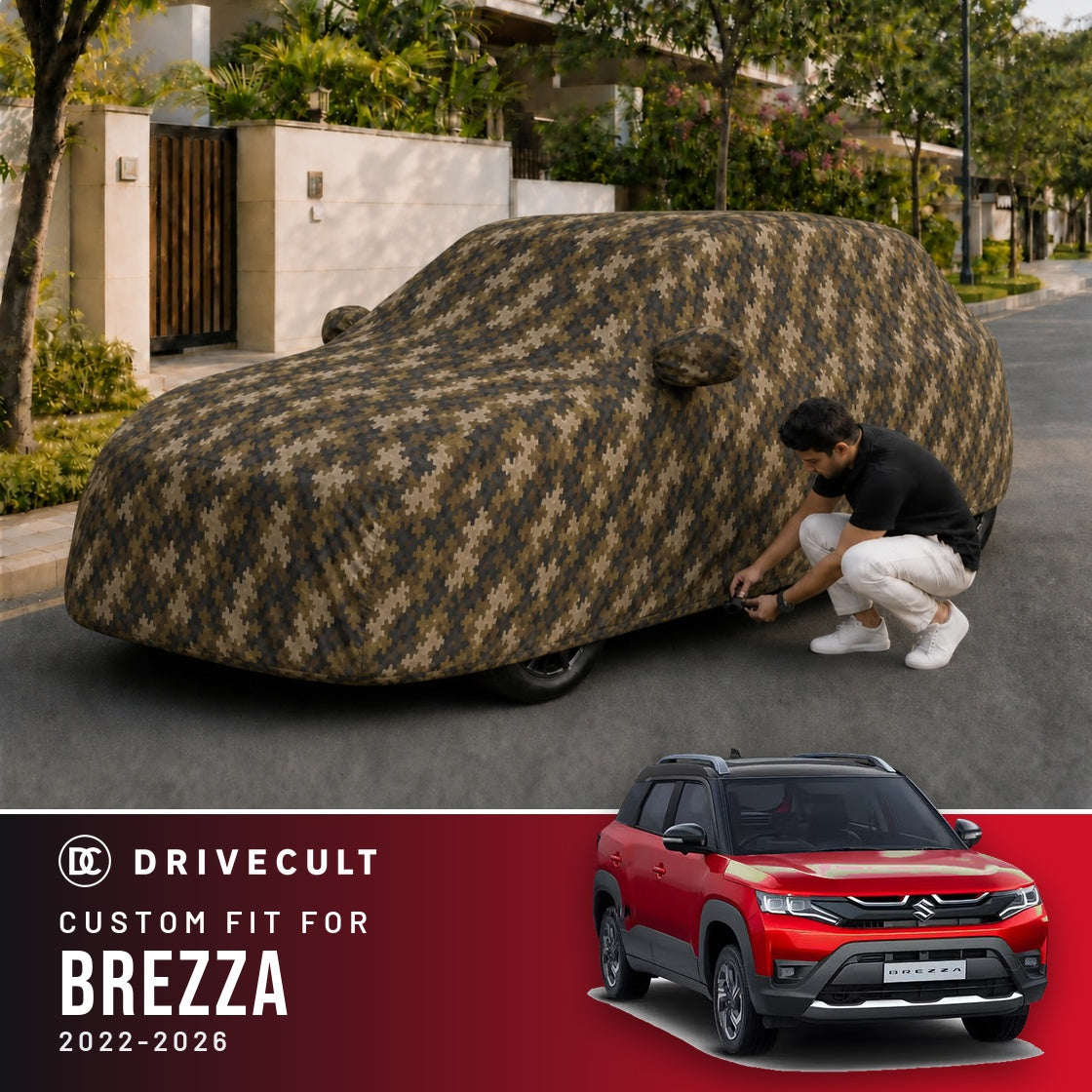 Maruti Suzuki Brezza 2022-2026 DriveCult Phantom custom-fit waterproof car body cover