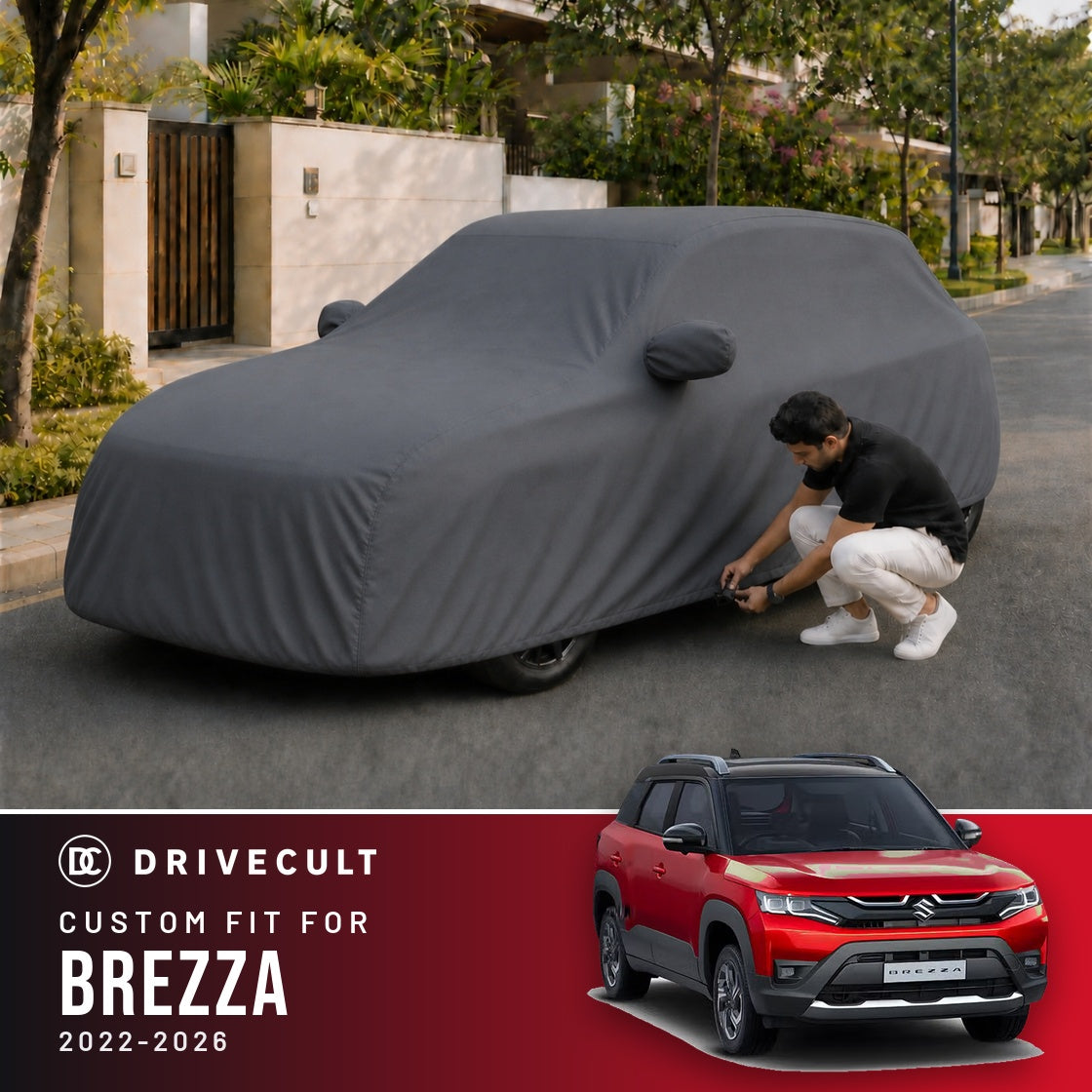 Maruti Suzuki Brezza 2022-2026 DriveCult Titan custom-fit waterproof car body cover