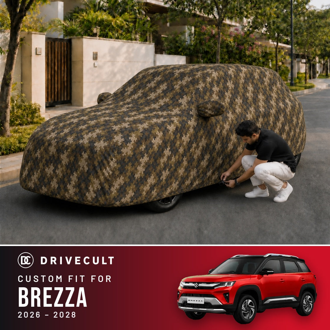 Maruti Suzuki Brezza 2026-2028 DriveCult Phantom custom-fit waterproof car body cover