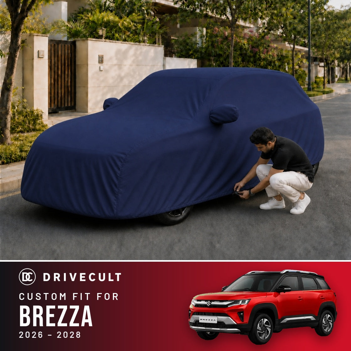 Maruti Suzuki Brezza 2026-2028 DriveCult Storm custom-fit waterproof car body cover