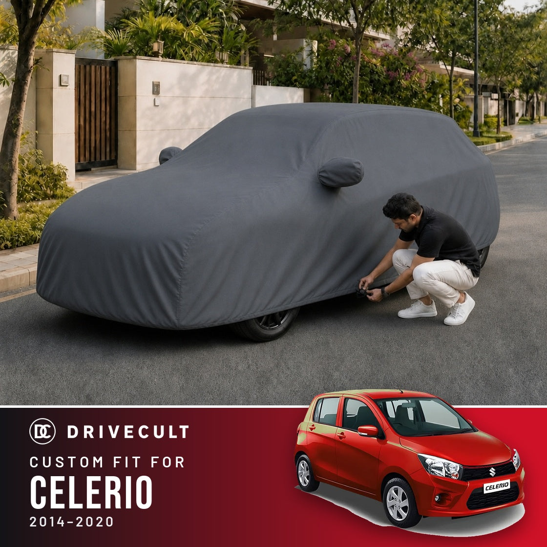 Maruti Suzuki Celerio 2014-2020 DriveCult Titan custom-fit waterproof car body cover