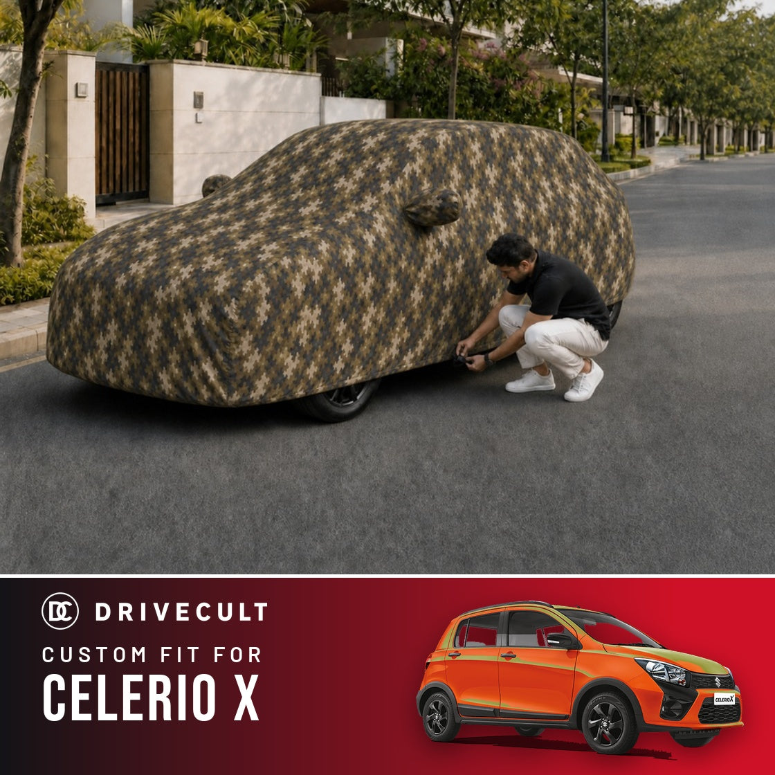 Maruti Suzuki Celerio X DriveCult Phantom custom-fit waterproof car body cover