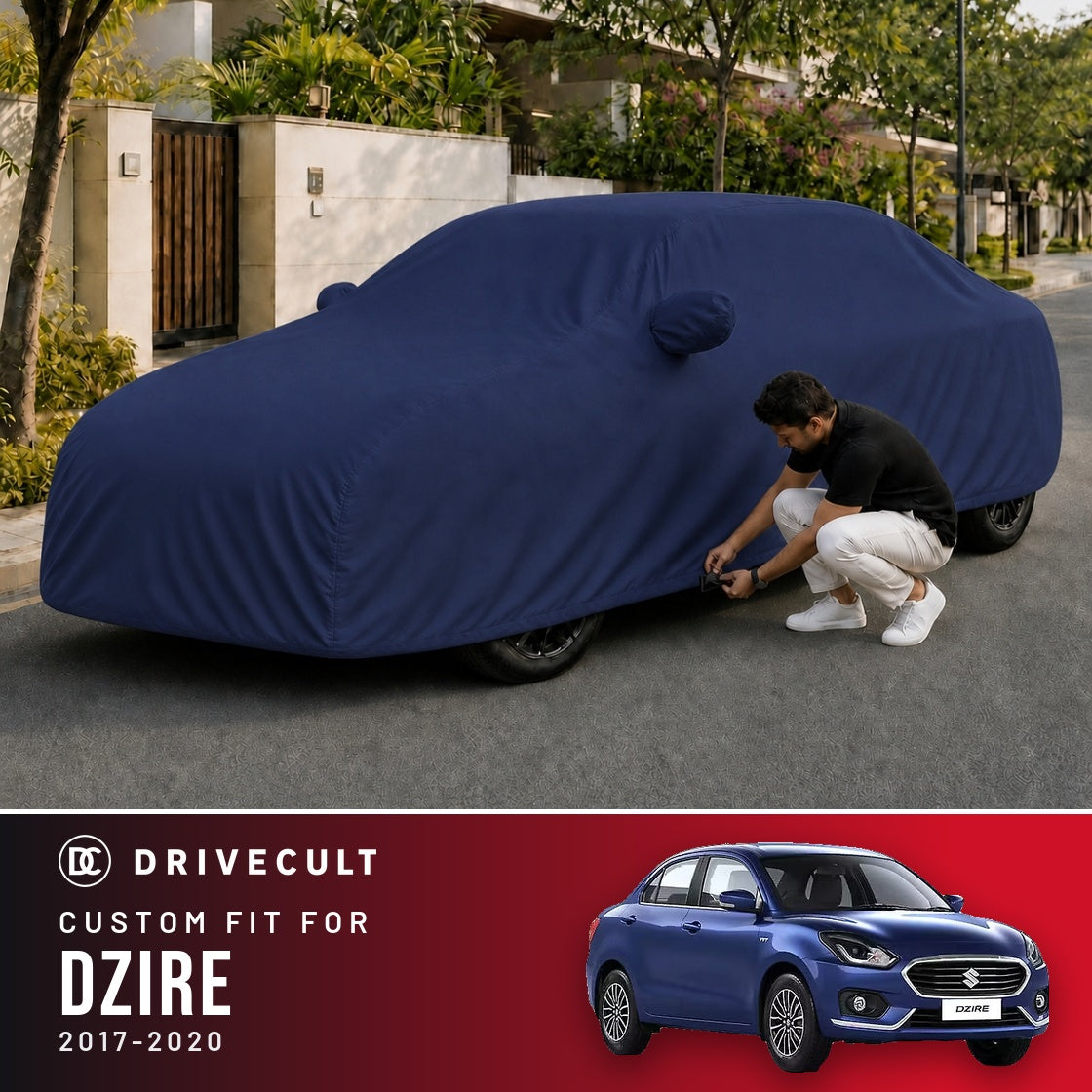Maruti Suzuki Dzire 2017-2020 DriveCult Storm custom-fit waterproof car body cover