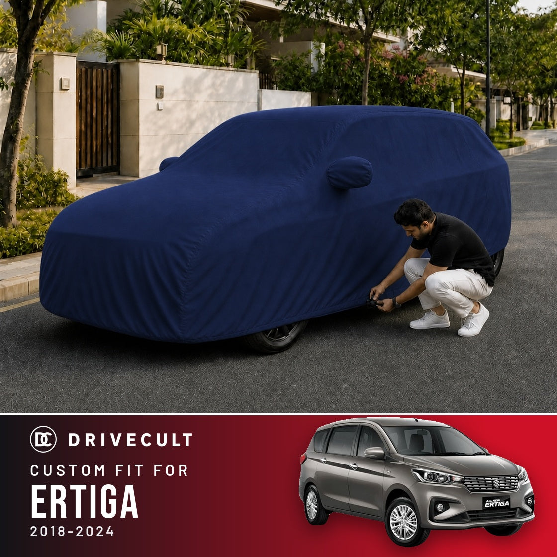 Maruti Suzuki Ertiga 2018-2024 DriveCult Storm custom-fit waterproof car body cover