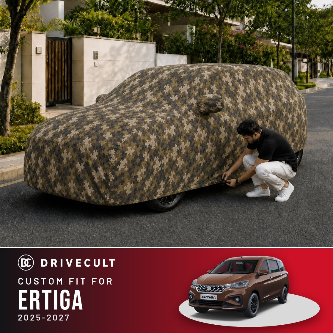 Maruti Suzuki Ertiga 2025-2027 DriveCult Phantom custom-fit waterproof car body cover