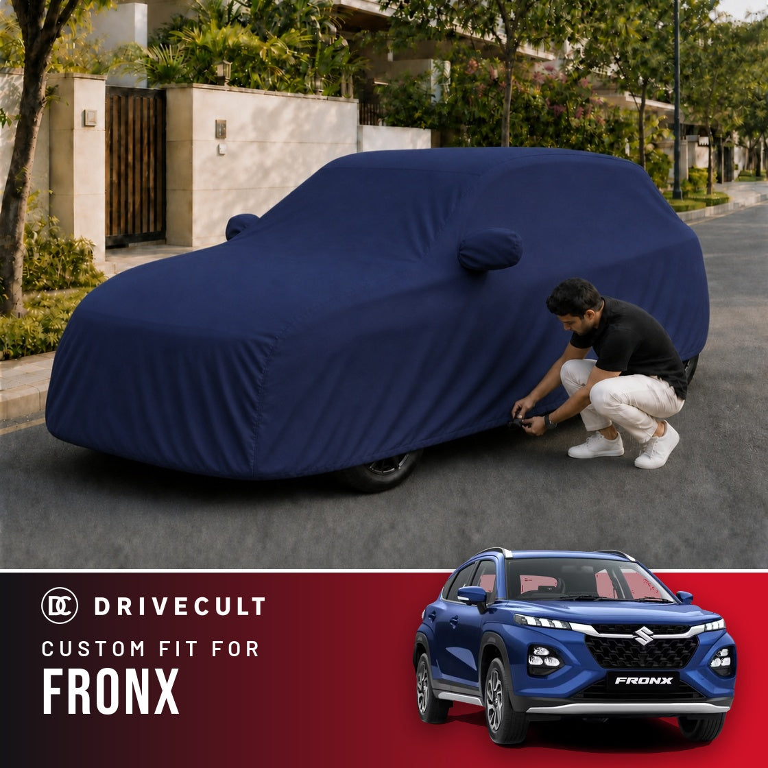 Maruti Suzuki Fronx DriveCult Storm custom-fit waterproof car body cover