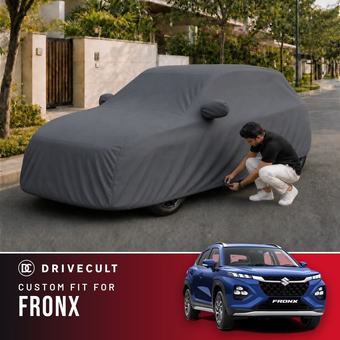 Maruti Suzuki Fronx DriveCult Titan custom-fit waterproof car body cover