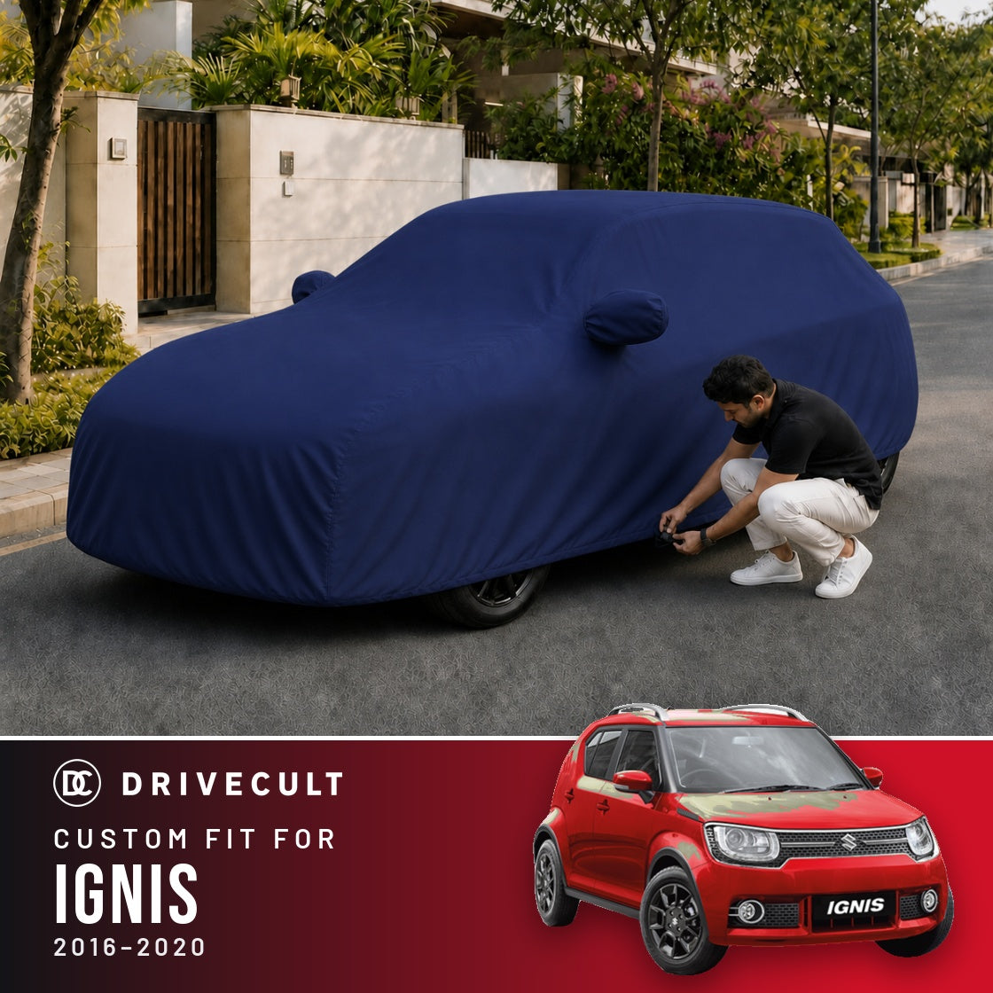 Maruti Suzuki Ignis 2016-2020 DriveCult Storm custom-fit waterproof car body cover