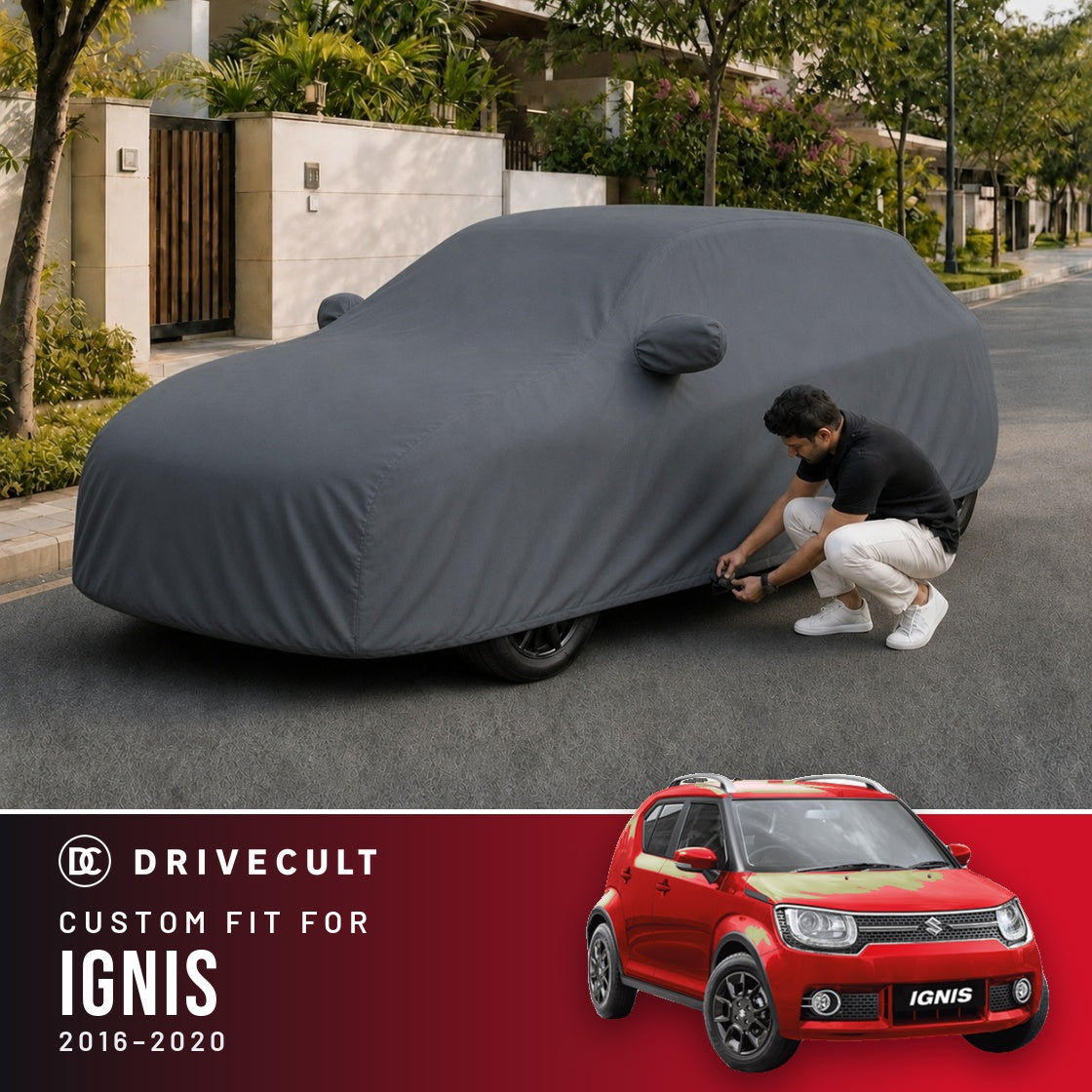 Maruti Suzuki Ignis 2016-2020 DriveCult Titan custom-fit waterproof car body cover