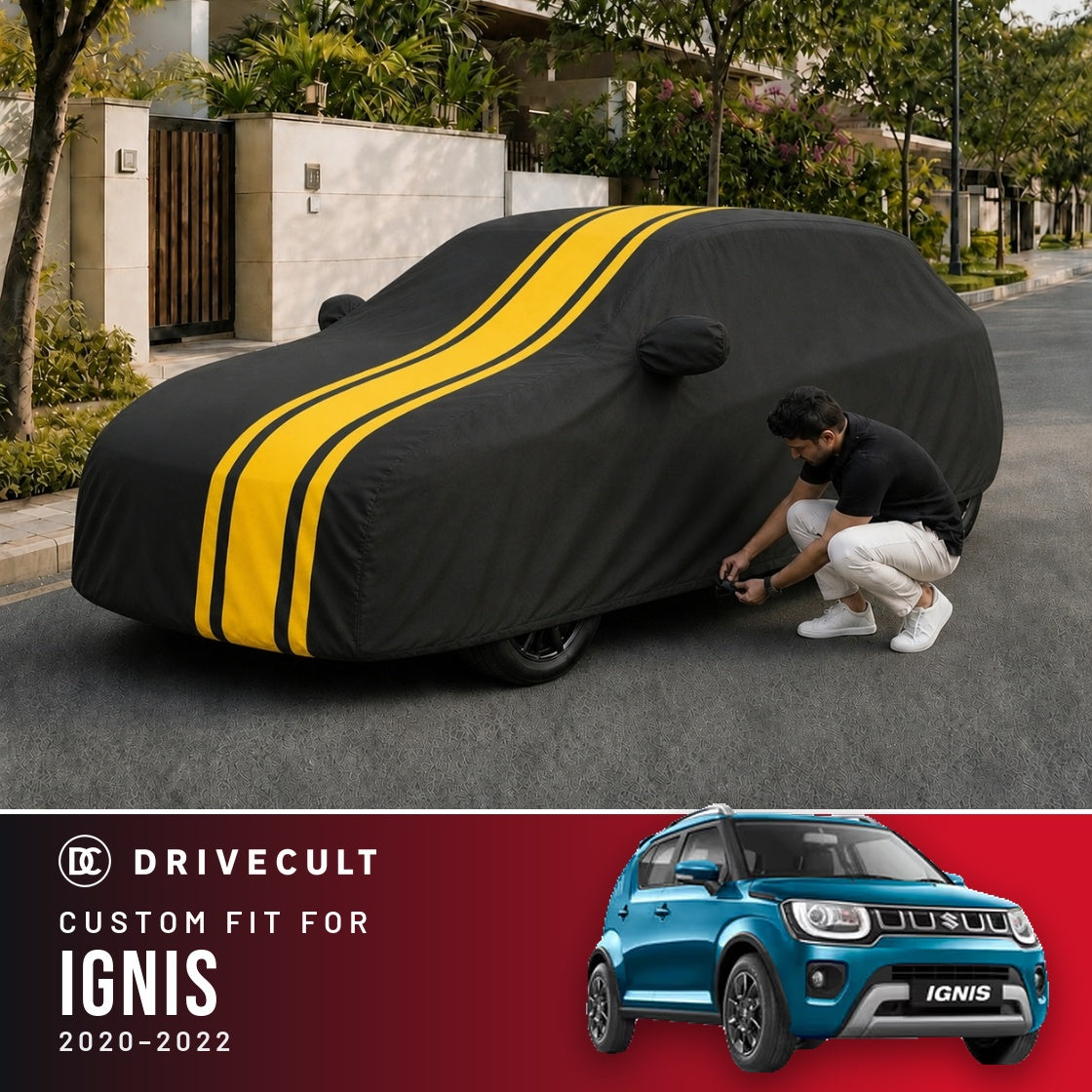 Maruti Suzuki Ignis 2020-2022 DriveCult Blaze custom-fit waterproof car body cover