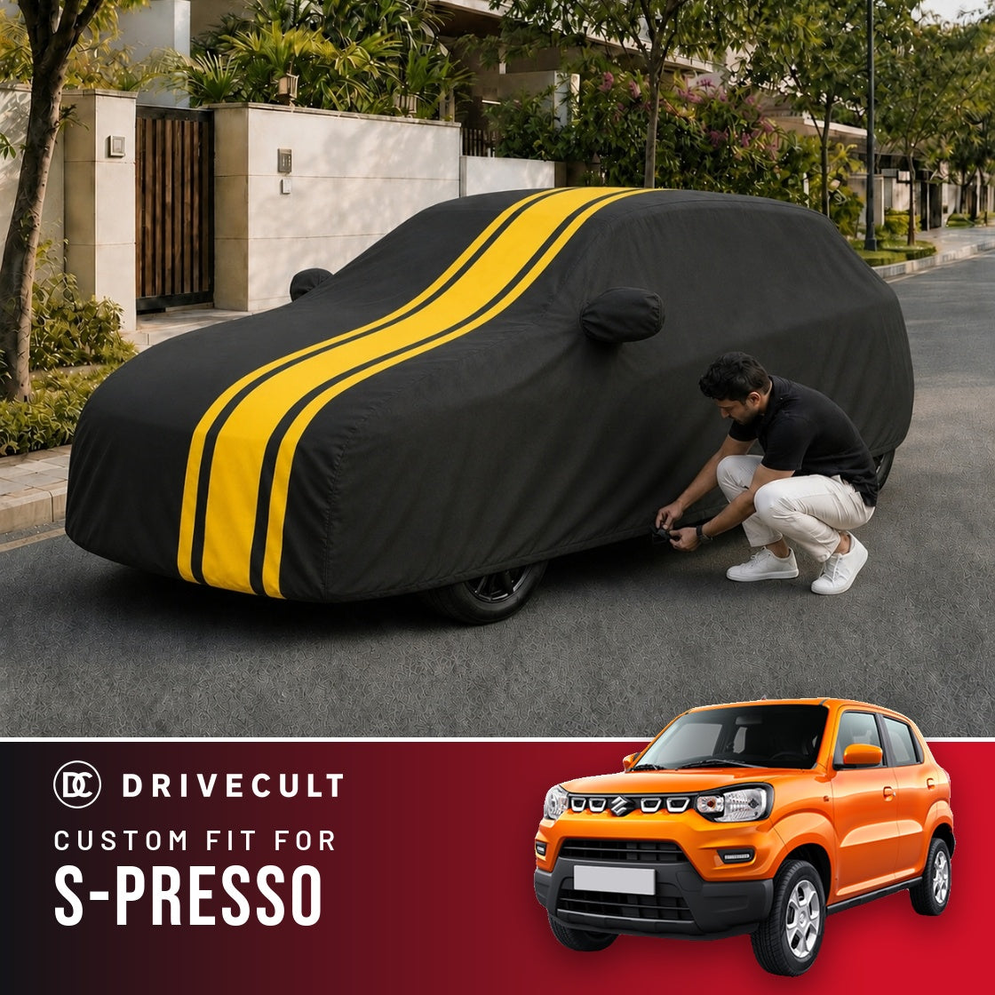 Maruti Suzuki S-Presso DriveCult Blaze custom-fit waterproof car body cover