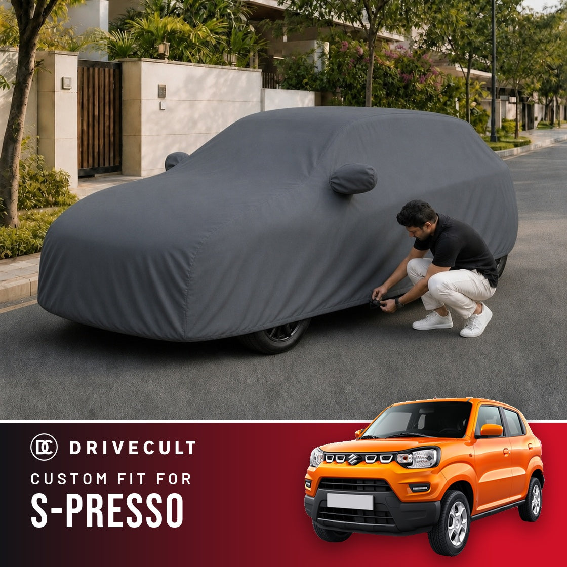 Maruti Suzuki S-Presso DriveCult Titan custom-fit waterproof car body cover
