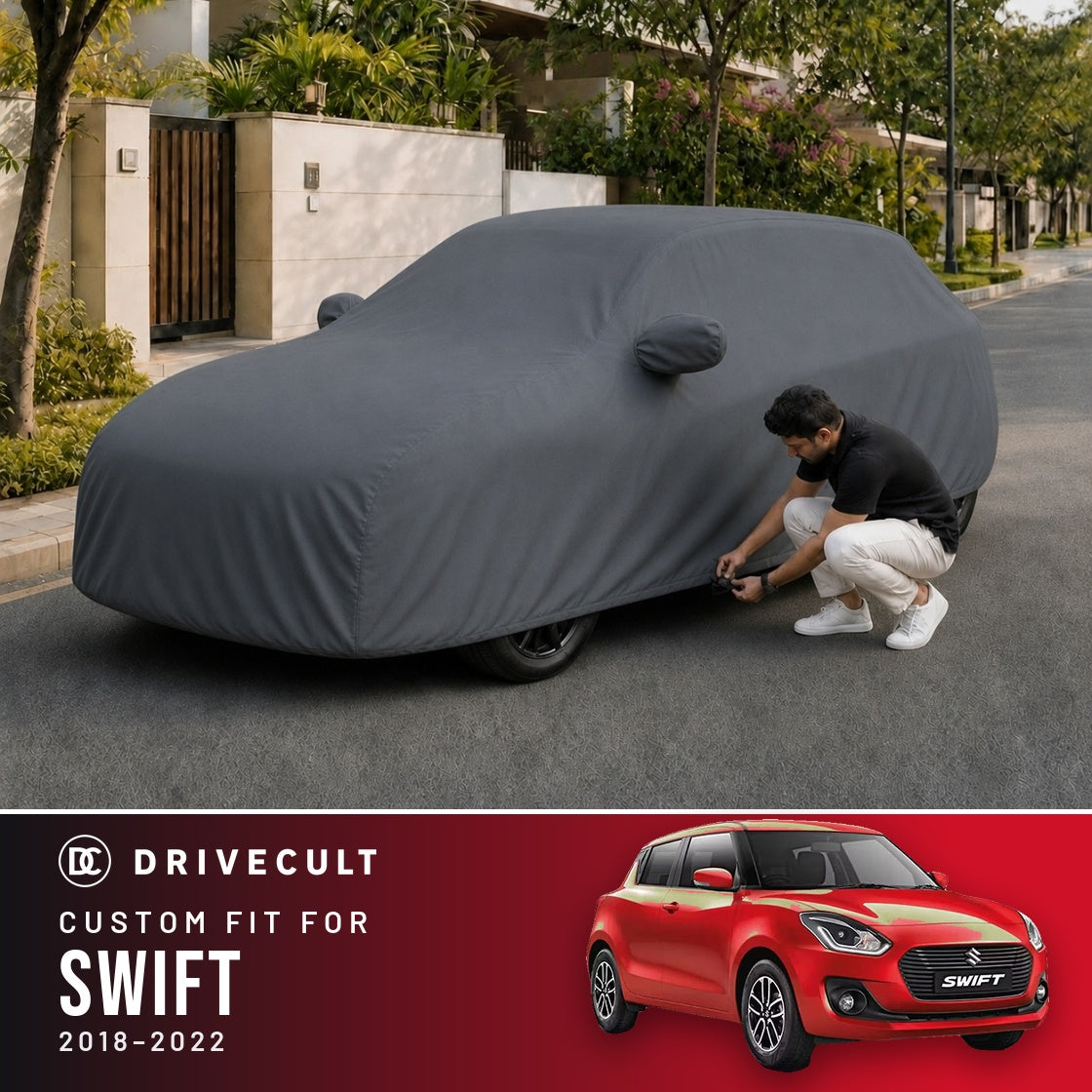 Maruti Suzuki Swift 2018-2022 DriveCult Titan custom-fit waterproof car body cover