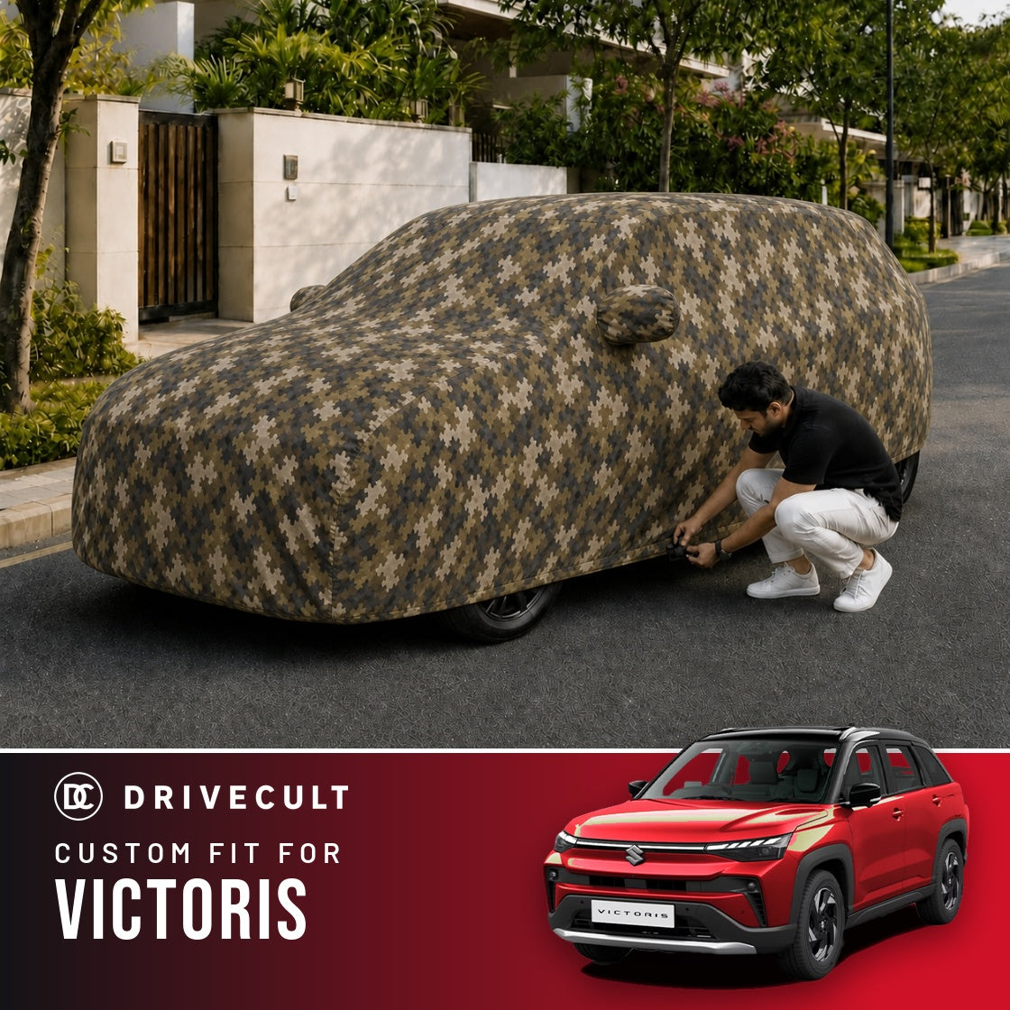 Maruti Suzuki Victoris DriveCult Phantom custom-fit waterproof car body cover