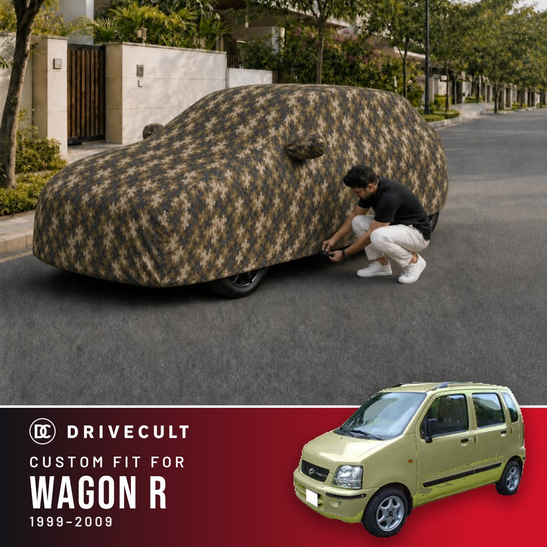 Maruti Suzuki Wagon R 1999-2009 DriveCult Phantom custom-fit waterproof car body cover