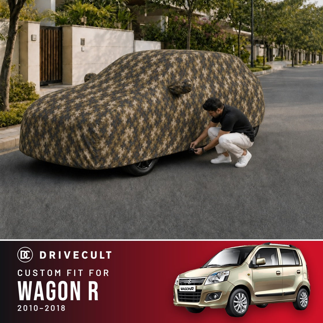 Maruti Suzuki Wagon R 2010-2018 DriveCult Phantom custom-fit waterproof car body cover