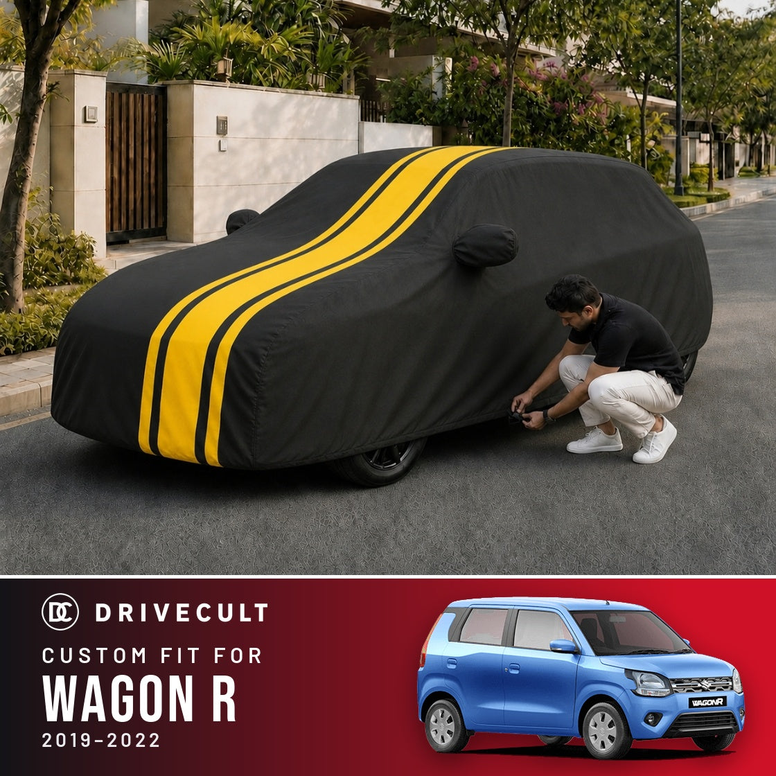 Maruti Suzuki Wagon R 2019-2022 DriveCult Blaze custom-fit waterproof car body cover