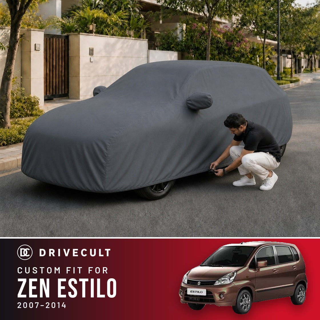 Maruti Suzuki Zen Estilo 2007-2014 DriveCult Titan custom-fit waterproof car body cover