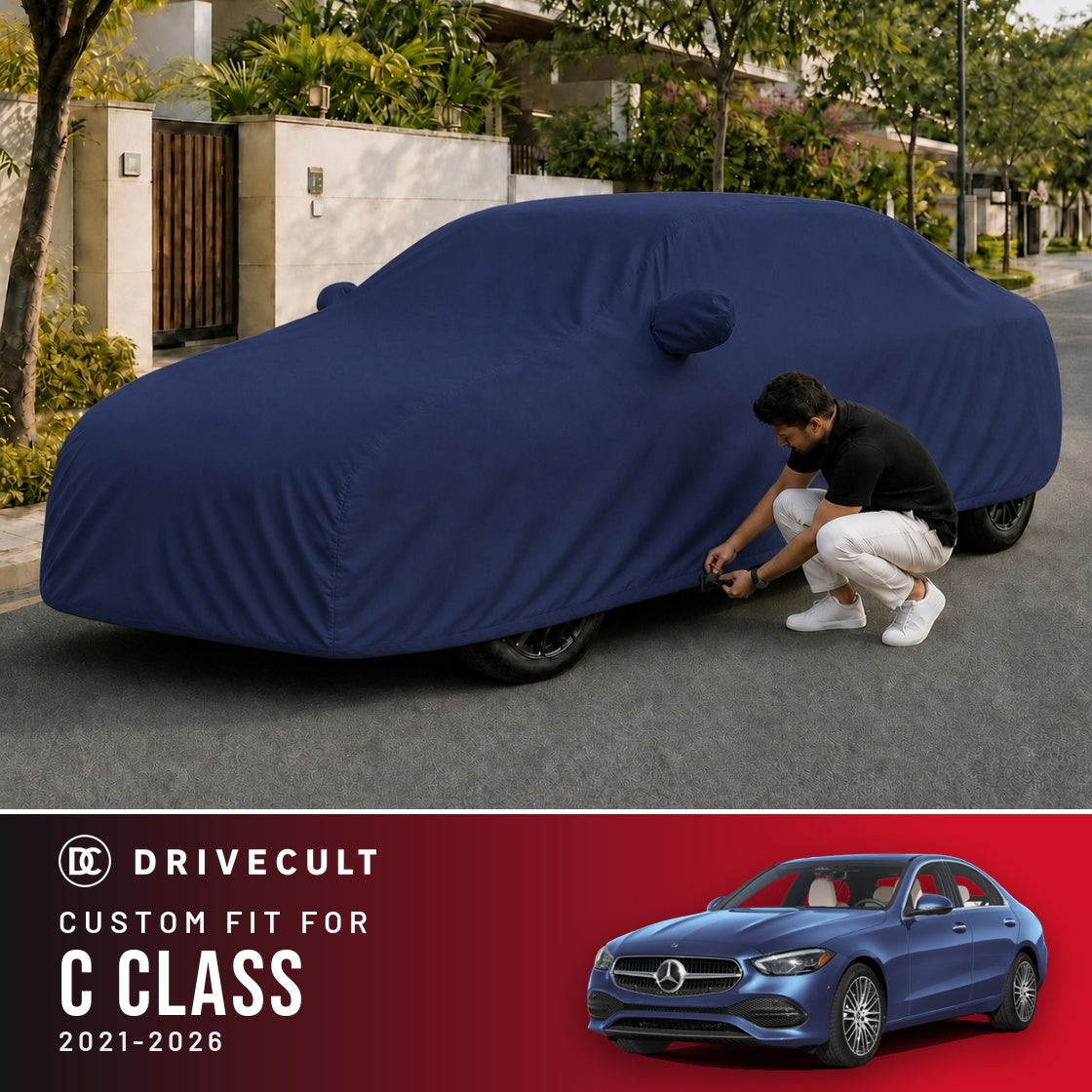 Mercedes-Benz C Class 2021-2026 DriveCult Storm custom-fit waterproof car body cover