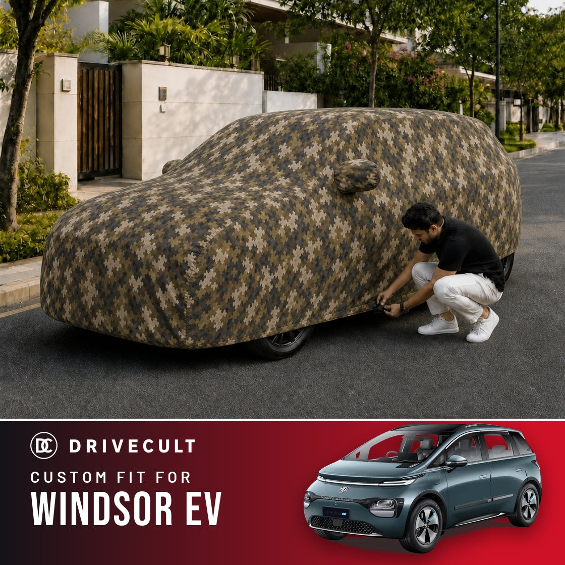 MG Windsor EV DriveCult Phantom custom-fit waterproof car body cover