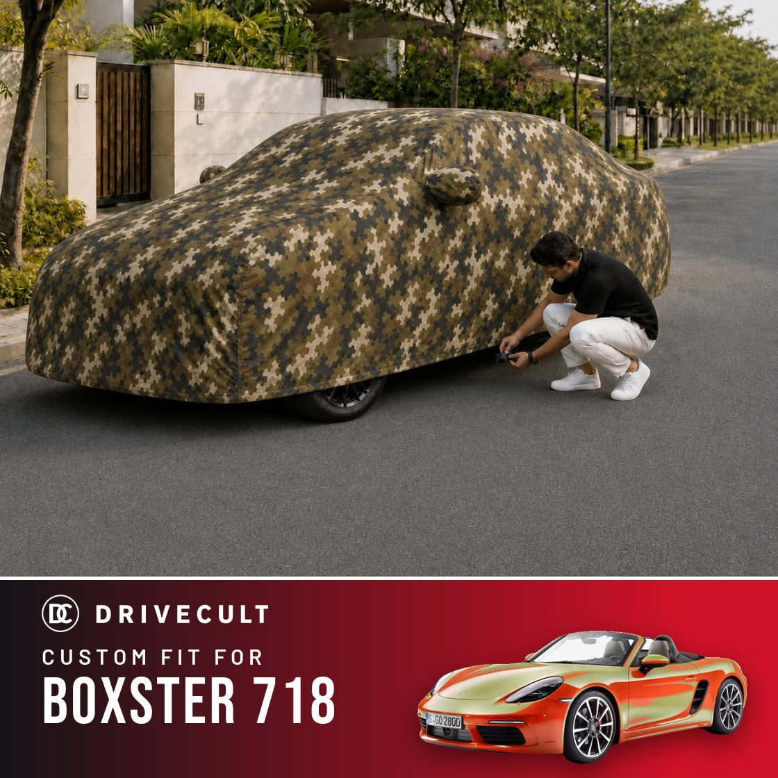 Porsche Boxster 718 DriveCult Phantom custom-fit waterproof car body cover