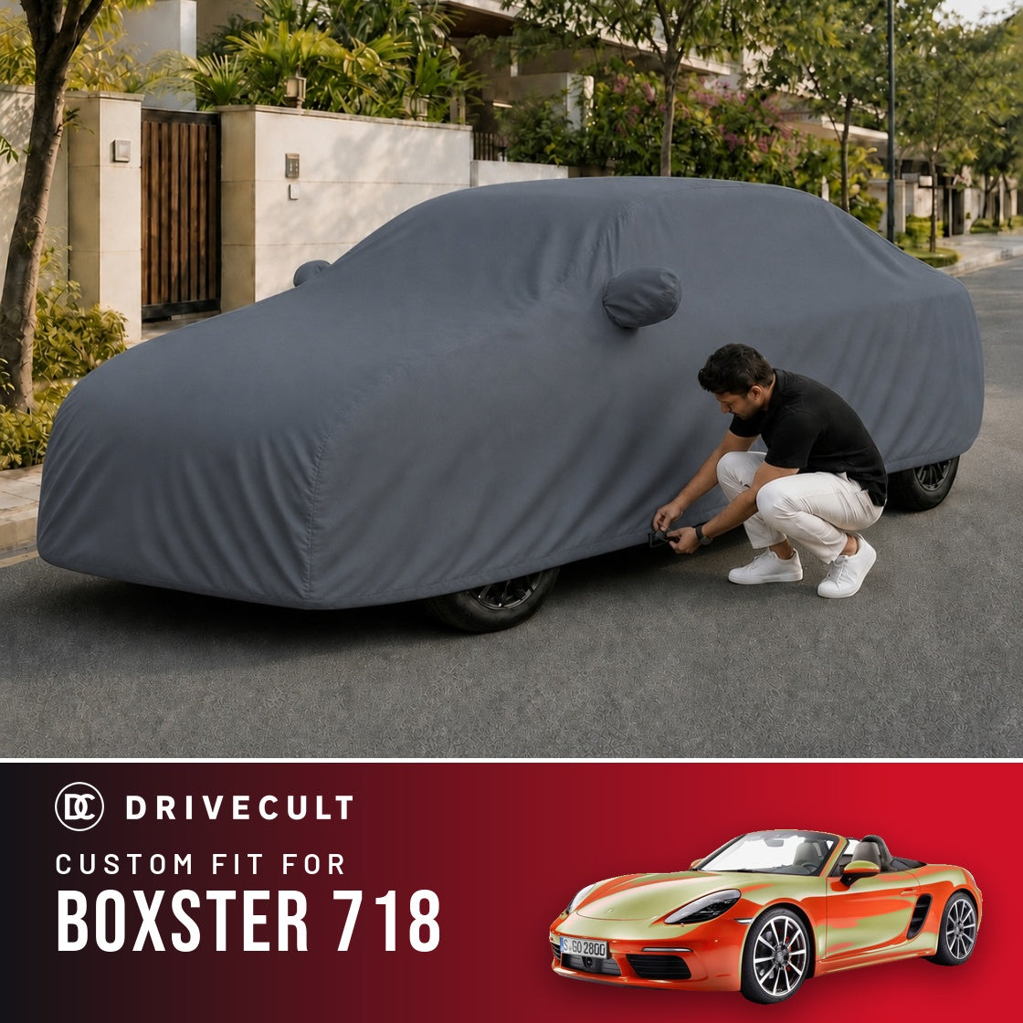 Porsche Boxster 718 DriveCult Titan custom-fit waterproof car body cover