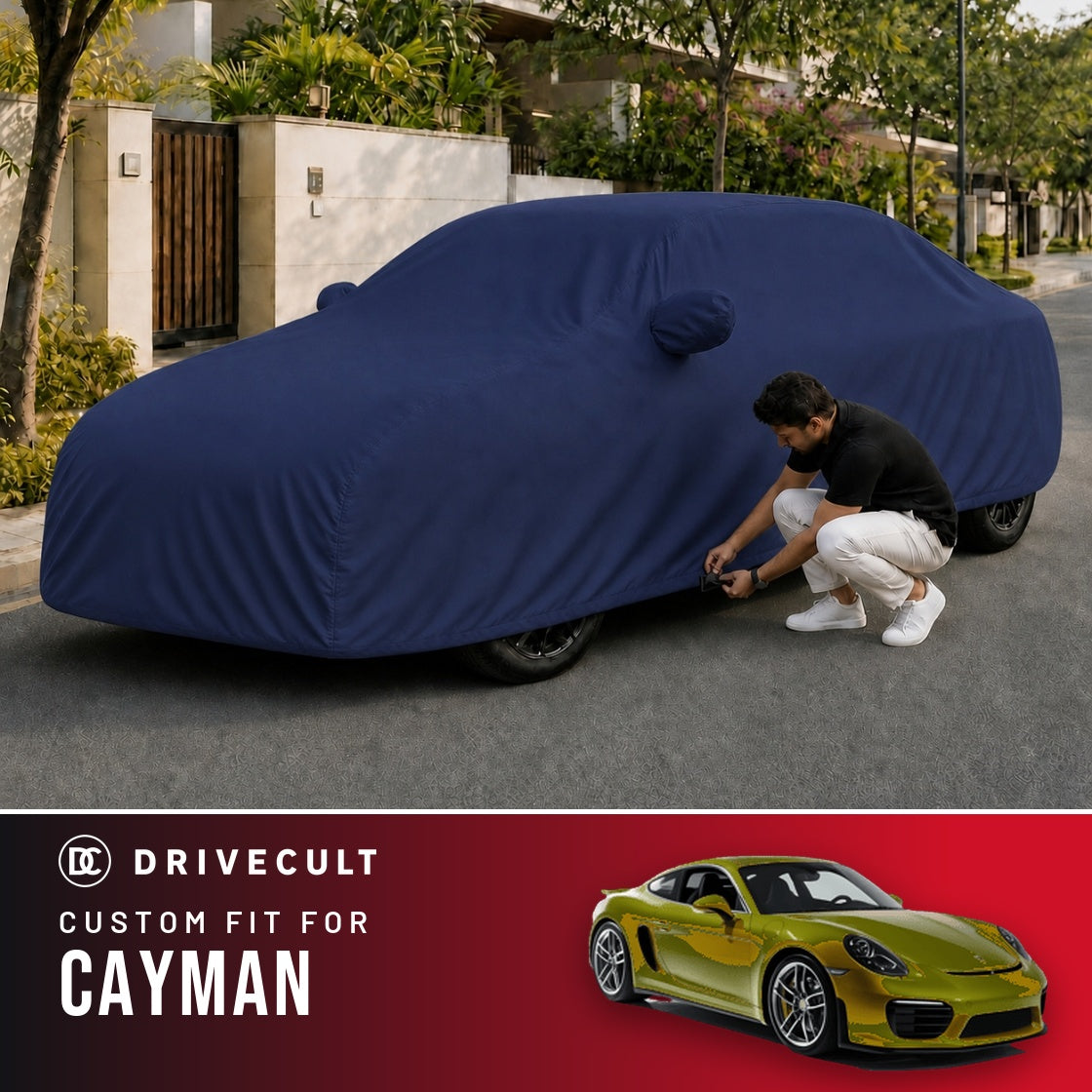 Porsche Cayman DriveCult Storm custom-fit waterproof car body cover
