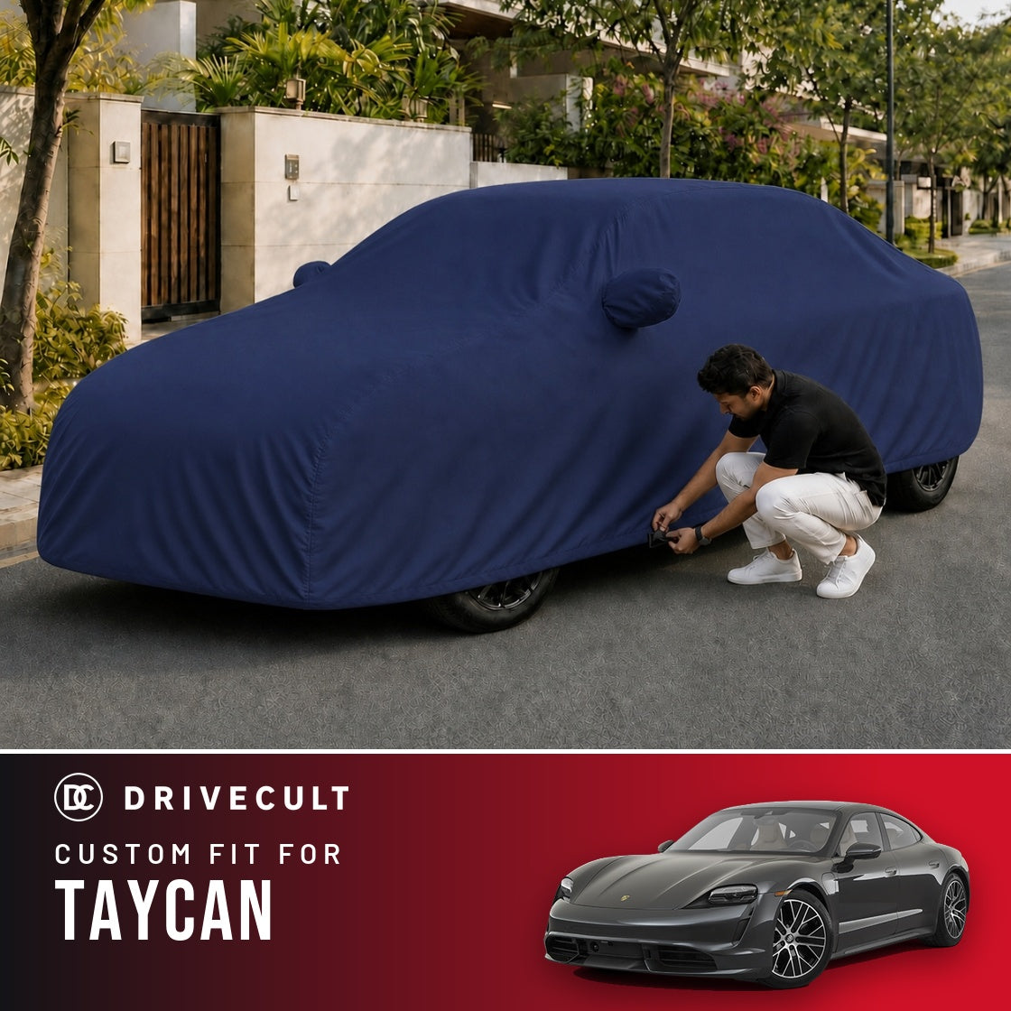 Porsche Taycan DriveCult Storm custom-fit waterproof car body cover